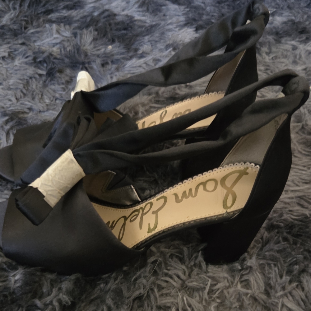 Sam Edelman Black Satin Bow Heels